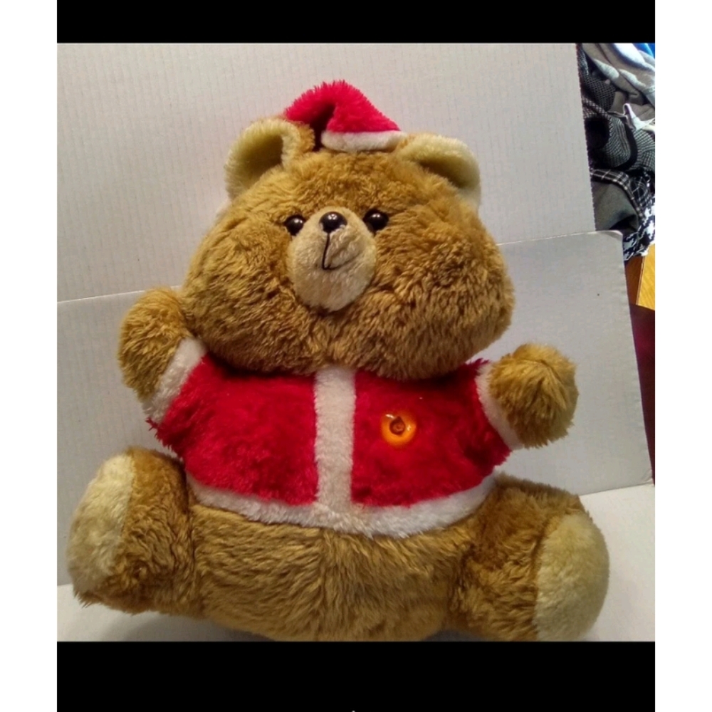 SANTA BEAR MUSICAL Plush Teddy Bear in Red Santa Outfit